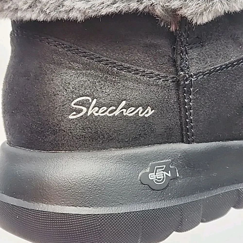 Skechers Boots Women Sz 9 On The Go Joy Black Winter Bootie Faux Fur Line 56101S